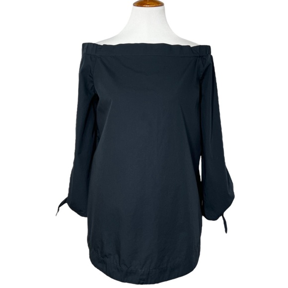 Free People Tie Sleeve Off The Shoulder Strapless Navy Blue Top - Picture 2 of 13